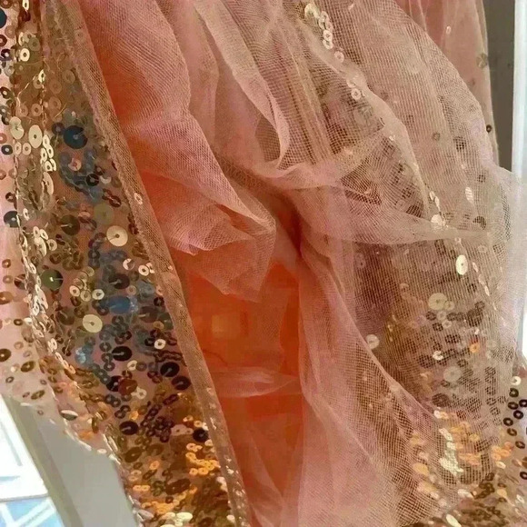 Crystal Doll Short Peach Party Special Occasion Dress w/ Gold Sequins Size 12 - Picture 12 of 13